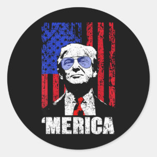 Trump Happy 4th Of July Trump American Flag Gifts  Classic Round Sticker
