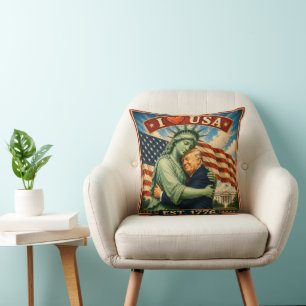 Trump Holds Statue of Liberty USA 250 Years Pride Throw Pillow