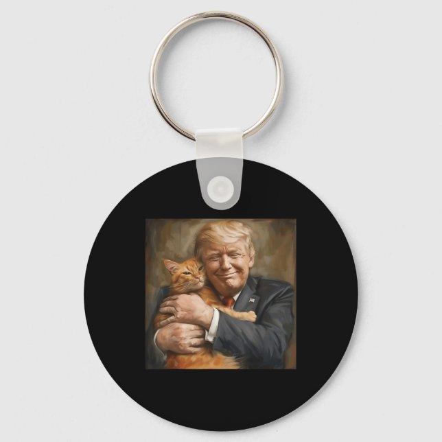 Trump Hugging An Orange Cat 2024  Keychain (Front)