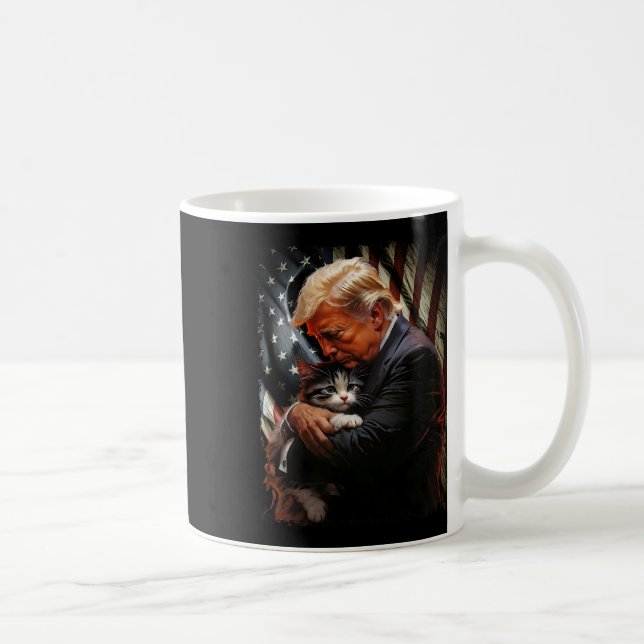 Trump Hugging An Orange Cat 2024 Make Cats Safe Ag Coffee Mug (Right)