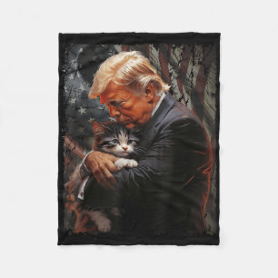 Trump Hugging An Orange Cat 2024 Make Cats Safe Ag Fleece Blanket
