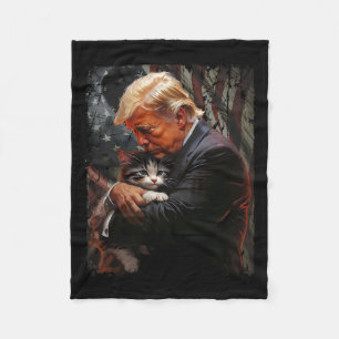 Trump Hugging An Orange Cat 2024 Make Cats Safe Ag Fleece Blanket