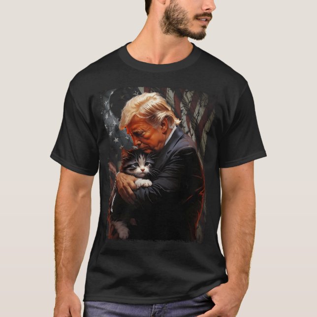Trump Hugging An Orange Cat 2024 Make Cats Safe Ag T-Shirt (Front)