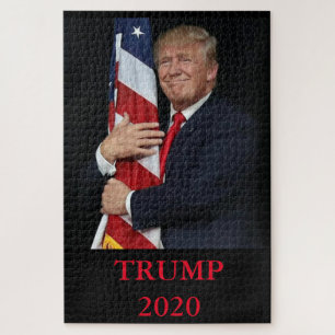 Trump hugging the American Flag Jigsaw Puzzle
