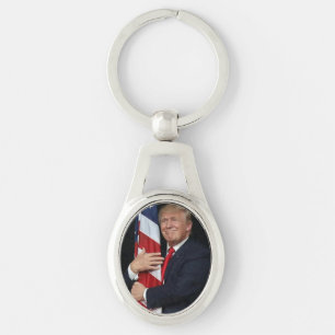 Trump Hugging The American Flag Keychain