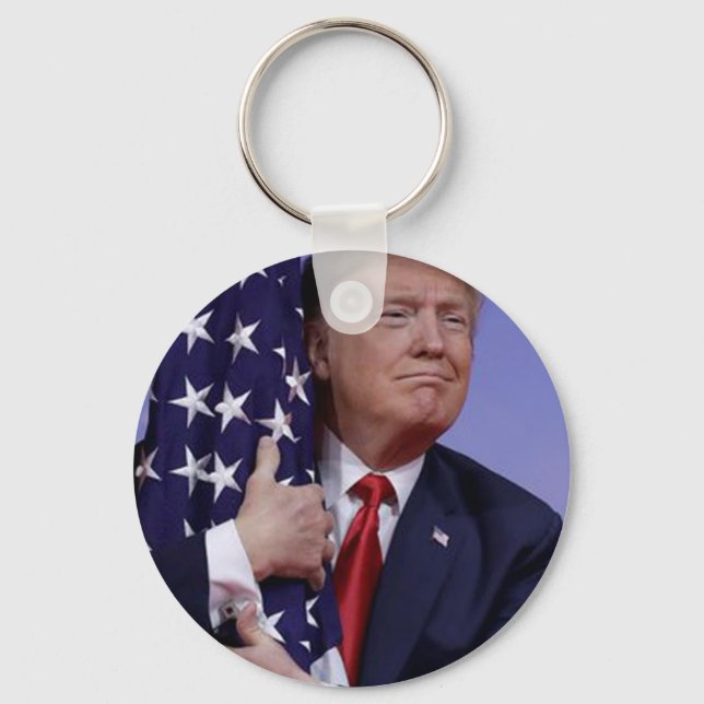Trump Hugging the American Flag Keychain (Front)