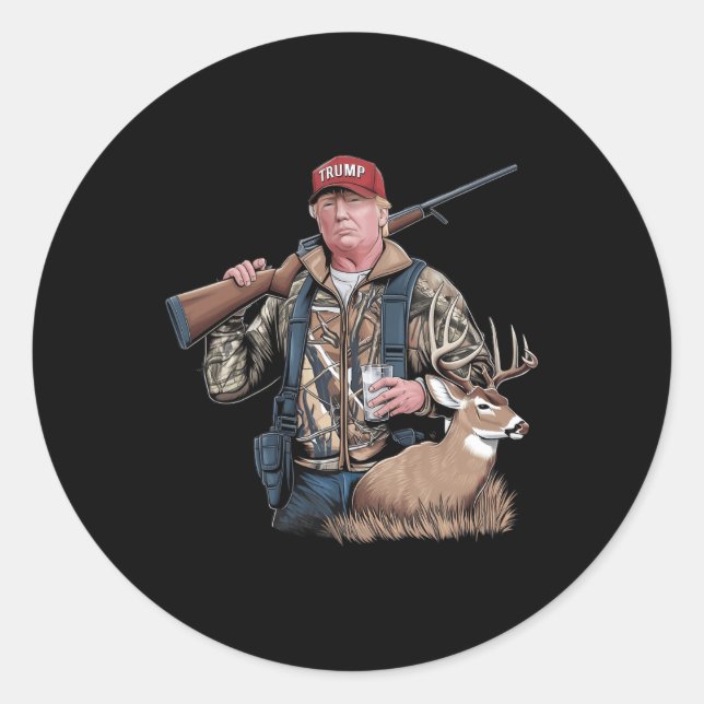 Trump Hunting Deer (front And Back) Make Hunting G Classic Round Sticker (Front)