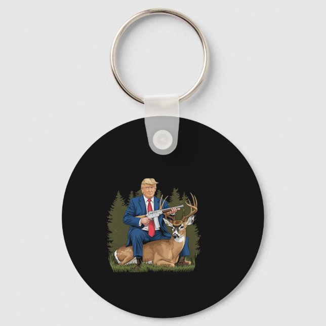 Trump Hunting Deer Funny Beer Drinking Beer  Keychain (Front)