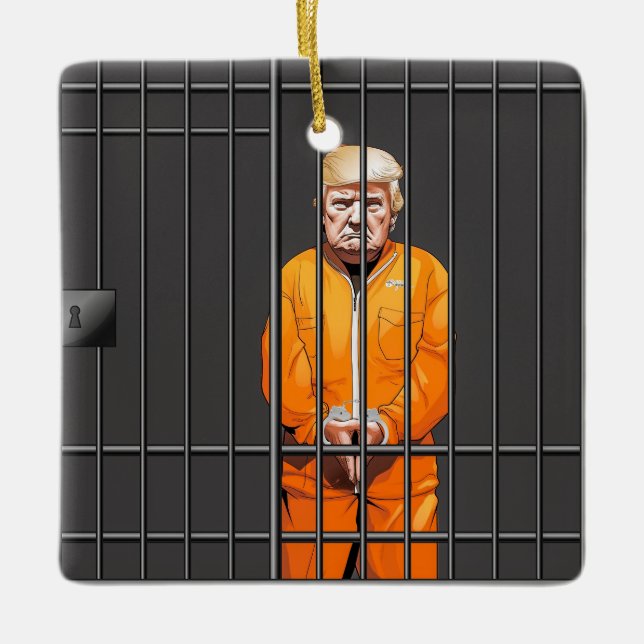 Trump in Jail Ceramic Square Ornament  (Front)