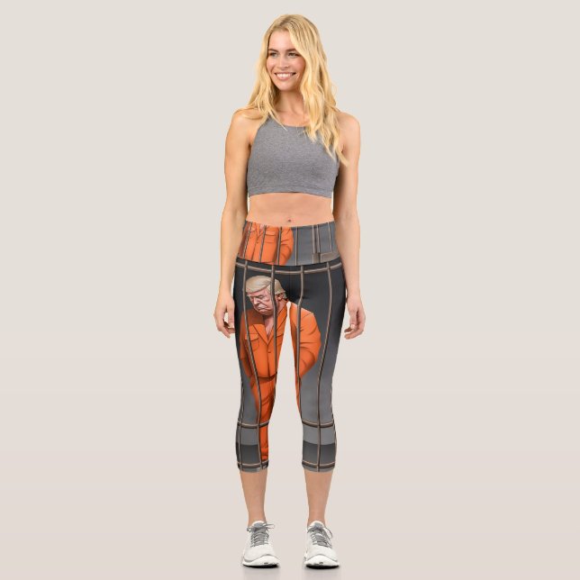 Trump in Jail High Waisted Yoga Capris, XS (0-2)  Capri Leggings (Front)