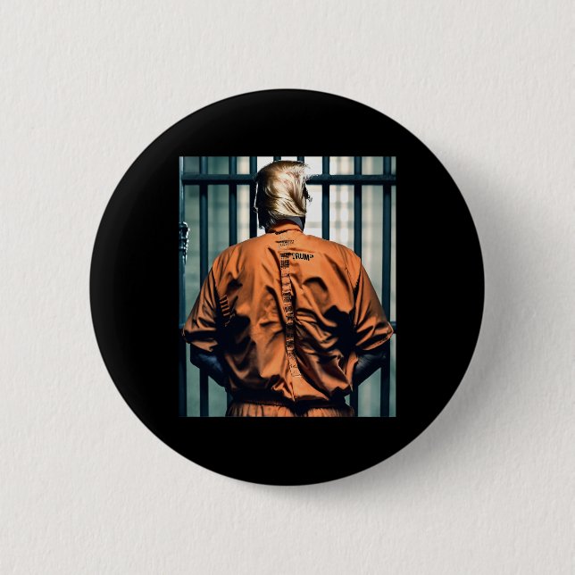 Trump In Jail Orange Jumpsuit Hand Cuffed Guilty  2 Inch Round Button (Front)