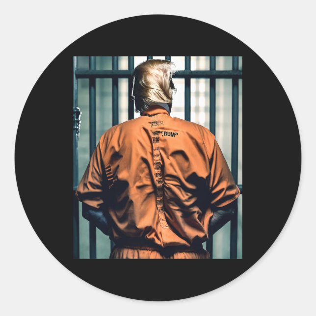 Trump In Jail Orange Jumpsuit Hand Cuffed Guilty  Classic Round Sticker (Front)