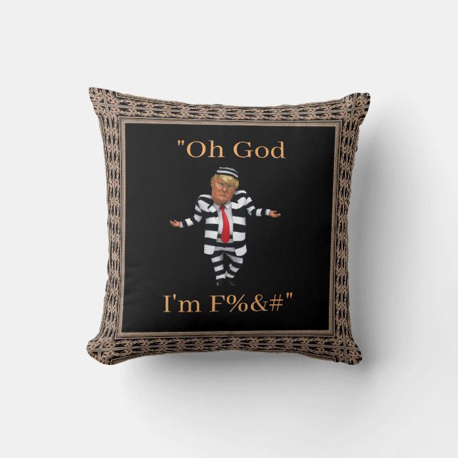 Trump in Prison Wear Throw Pillow (Front)
