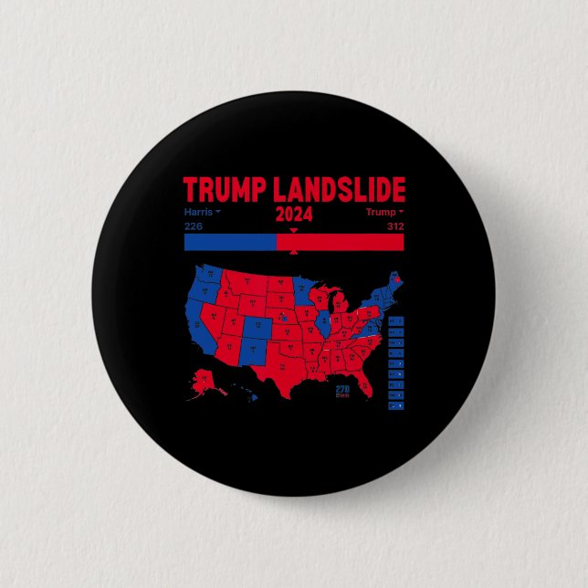 Trump Landslide 2024 Electoral Map 312 Winning Map 2 Inch Round Button (Front)