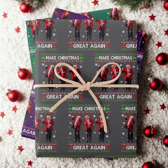 Trump Make Christmas Great Again Trump Santa Dance Wrapping Paper Sheet (Creator Uploaded)