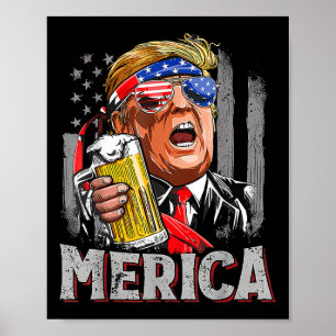 Trump Merica Make 4th Of July Great Again Men Drin Poster