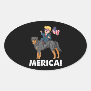 Trump Merica Rottweiler Dog American Hero Oval Sticker