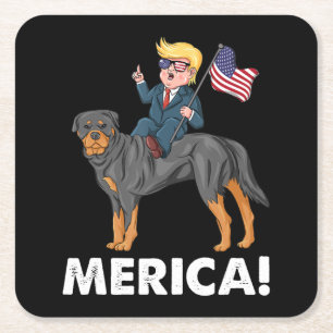 Trump Merica Rottweiler Dog American Hero Square Paper Coaster