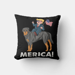 Trump Merica Rottweiler Dog American Hero Throw Pillow