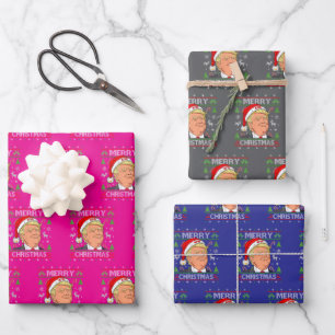 Trump Merry Christmas Ugly Xmas Gift Wrapping Paper Sheet