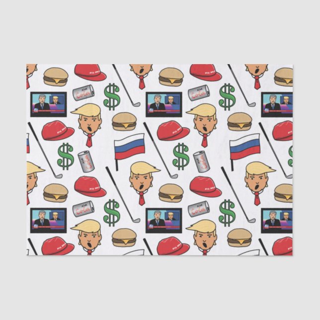 Trump, Money, Burgers, Golf, Russia and Fake News Tissue Paper (Front)