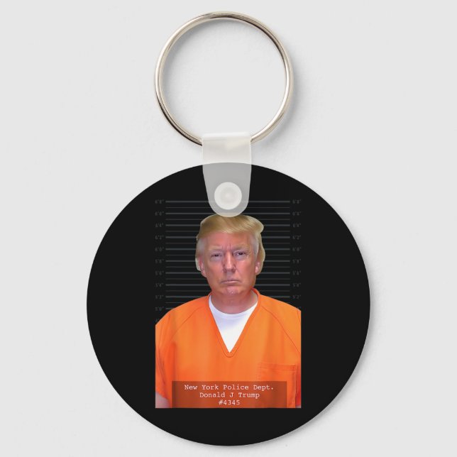 Trump Mug Shot Range Jumpsuit Parody Behind Bars  Keychain (Front)