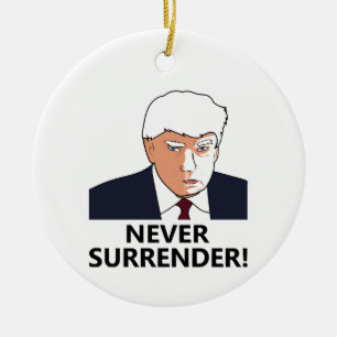 Trump Never Surrender Mug Shot Ceramic Ornament