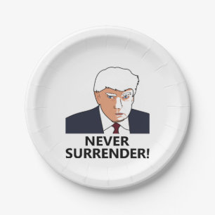 Trump Never Surrender Mug Shot Paper Plate
