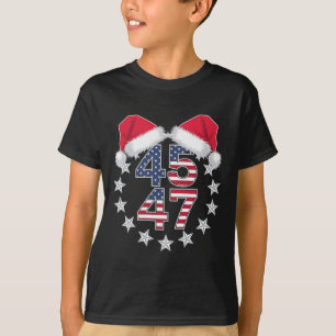 Trump On Back 45 47 President Usa Santa Hat Christ T-Shirt
