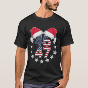 Trump On Back 45 47 President Usa Santa Hat Christ T-Shirt