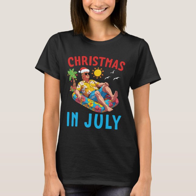 Trump On Inflatable Pool Float Happy Christmas In  T-Shirt (Front)