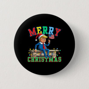 Trump On Shelf Funny Merry Christmas Elf Family Ma 2 Inch Round Button