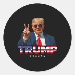 Trump Peace Sign Hand Usa Flag Trump 2024 Classic Round Sticker
