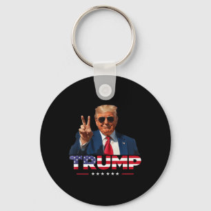 Trump Peace Sign Hand Usa Flag Trump 2024 Keychain