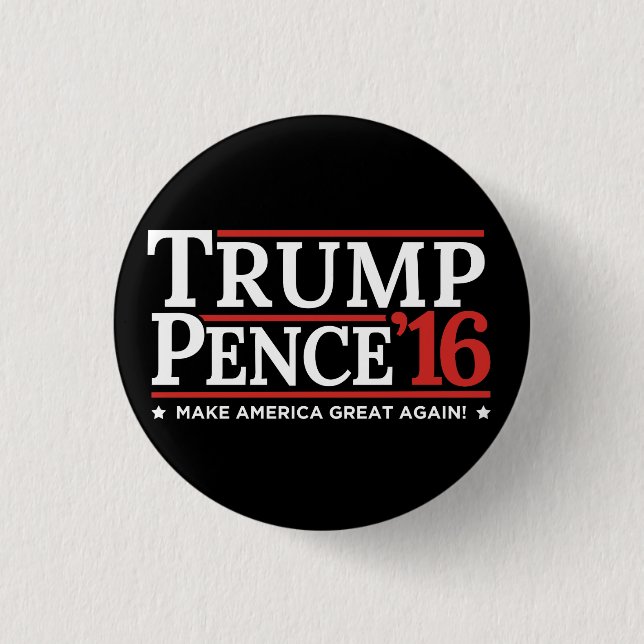 Trump Pence 2016 Election Button Black (Front)