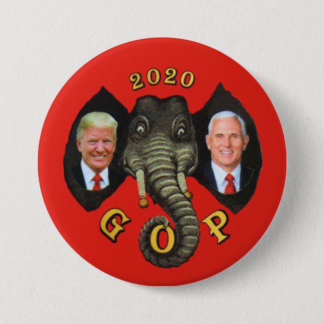 Trump Pence 2020 GOP Elephant 3 Inch Round Button (Front)