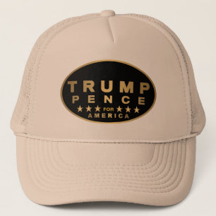 Trump Pence Gold Tone Oval Logo For America 2016 Trucker Hat