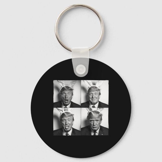 Trump Photobooth In Bunny Easter Ears Funny Usa Me Keychain (Front)