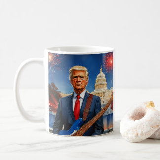 Trump Playing Electric Bass US Capitol Fireworks Coffee Mug
