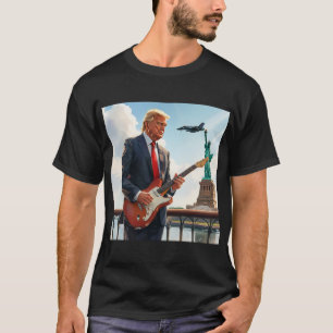 Trump Playing Electric Guitar at Statue Liberty T-Shirt