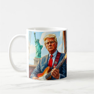 Trump Playing Electric Guitar at Statue of Liberty Coffee Mug