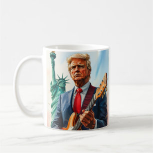 Trump Playing Electric Guitar at Statue of Liberty Coffee Mug