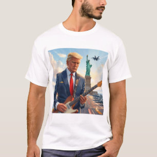 Trump Playing Electric Guitar at Statue of Liberty T-Shirt