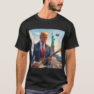 Trump Playing Electric Guitar at Statue of Liberty T-Shirt