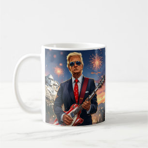 Trump Playing Electric Guitar Mount Rushmore MAGA Coffee Mug