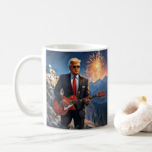 Trump Playing Electric Guitar Mount Rushmore MAGA Coffee Mug