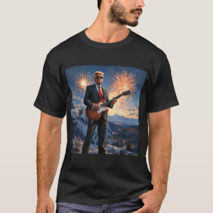 Trump Playing Electric Guitar Mount Rushmore MAGA T-Shirt