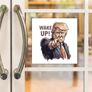 Trump Pointing Wake Up Cartoon Illustration Window Cling