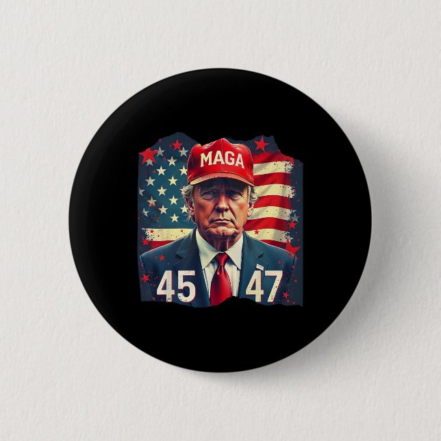 Trump President 45-47 Mega Us Flag  2 Inch Round Button (Front)