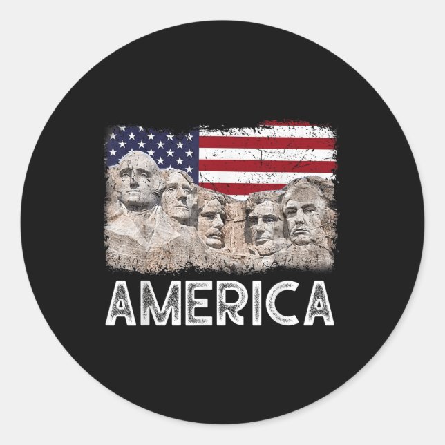Trump President 45th Rushmore Mount American Flag  Classic Round Sticker (Front)